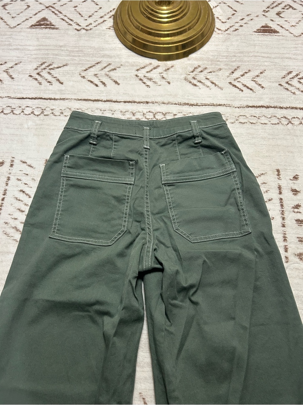 Maeve Anthropologie Olive Wide Leg Utility Carpenter Pants 25 Old Money Luxury - Picture 5 of 14